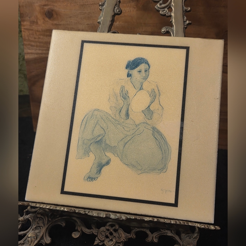 Vintage R.C. Gorman Lithograph Tile "Breadmaker"
